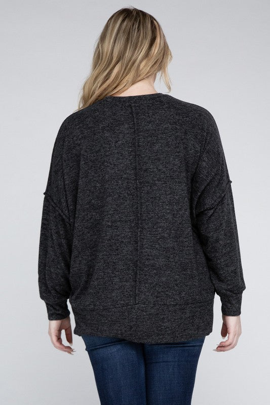 Zenana Plus Brushed Melange Drop Shoulder Sweater