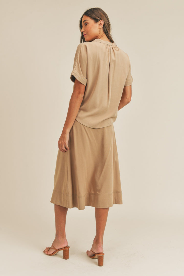 MABLE Short Sleeve Top and Button Down Midi Skirt Set