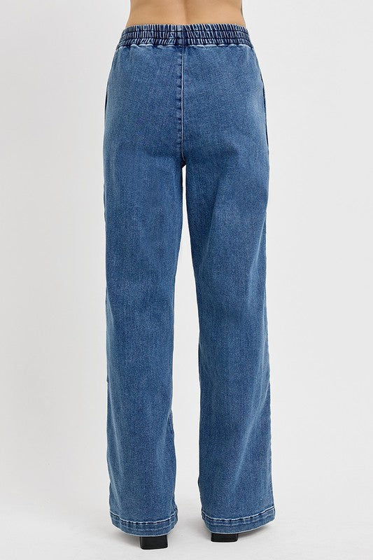 RISEN Elastic Waist Wide Leg Jeans