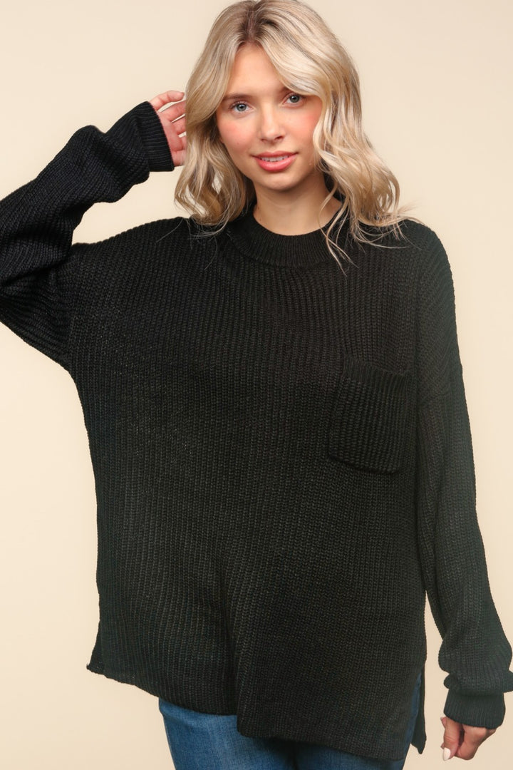 Haptics Mock Neck Side Slit Knit Lightweight Sweater