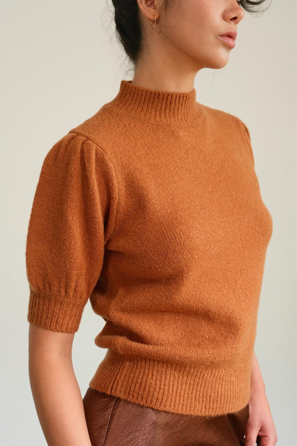 HYFVE Mock Neck Puff Sleeve Sweater