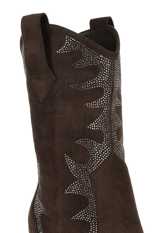 London Rag Rambler Rhinestones Embellished Calf Boots