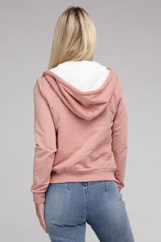 Ambiance Fuzzy Trim Zip-Up Crop Hoodie