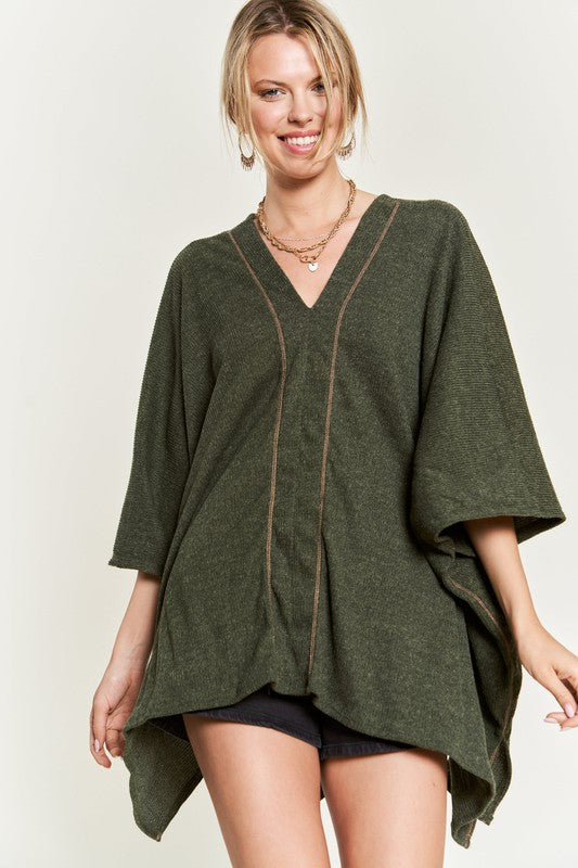 Jade by Jane VNECK Contrast Stitch PONCHO TOP