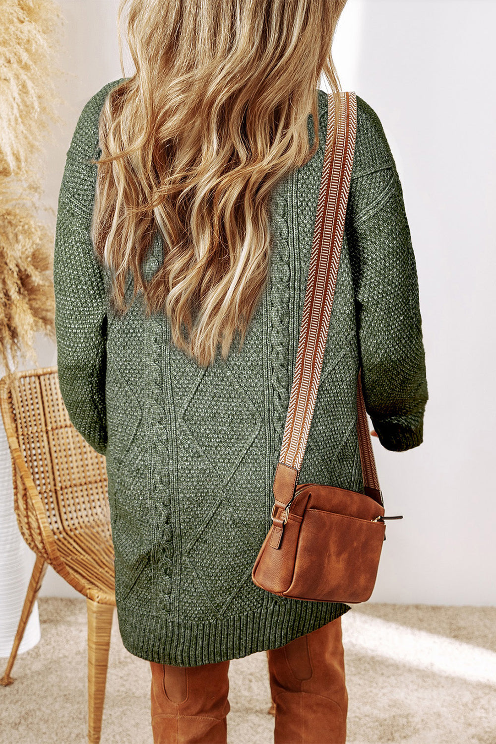 Cable Knit Drop Shoulder Loose Fit Sweater Dress - Boho Soho