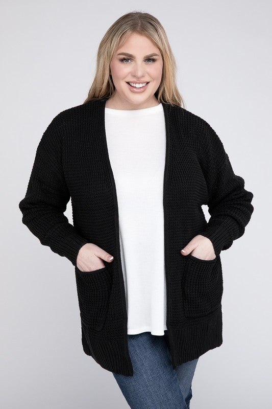 Zenana Plus Low Gauge Waffle Open Cardigan Sweater