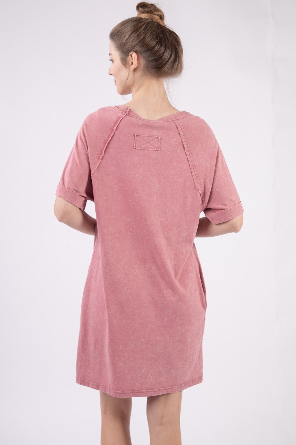 VERY J Washed Round Neck Mini Tee Dress