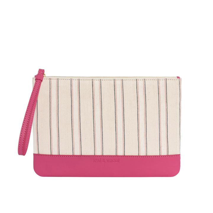 K’ai & Vrosi Defne Pink Calfskin & Handloomed Fabric Clutch