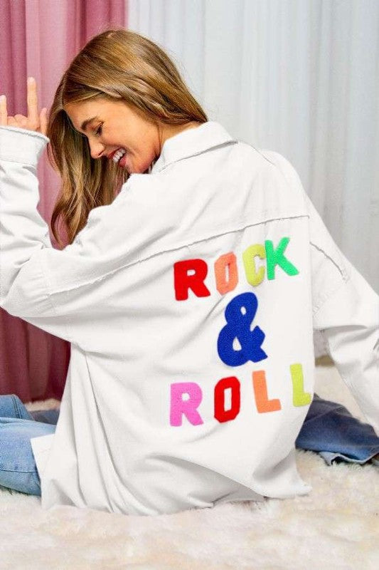 Davi & Dani Multi Color Rock & Roll Logo Fringed Hem Shirt