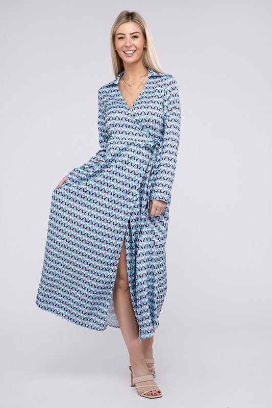 Geometric Print Wrap Dress