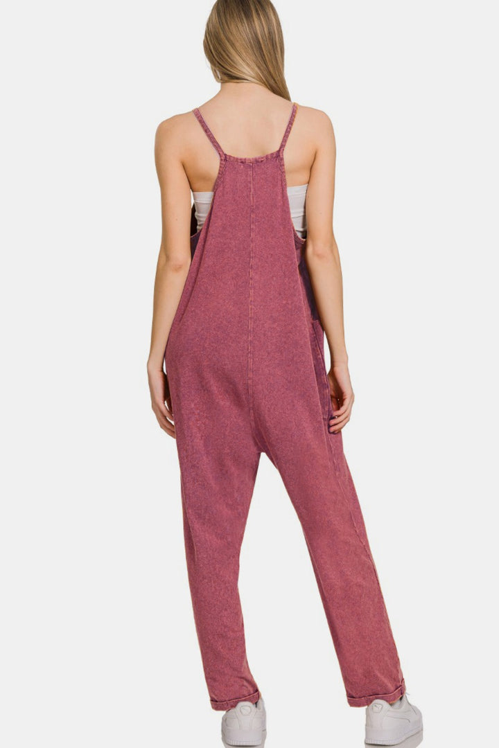 Zenana Washed Spaghetti Straps Jumpsuit with Pockets