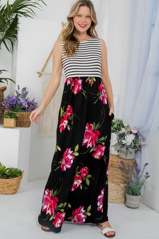 PLUS FLORAL MIX TANK MAXI DRESS