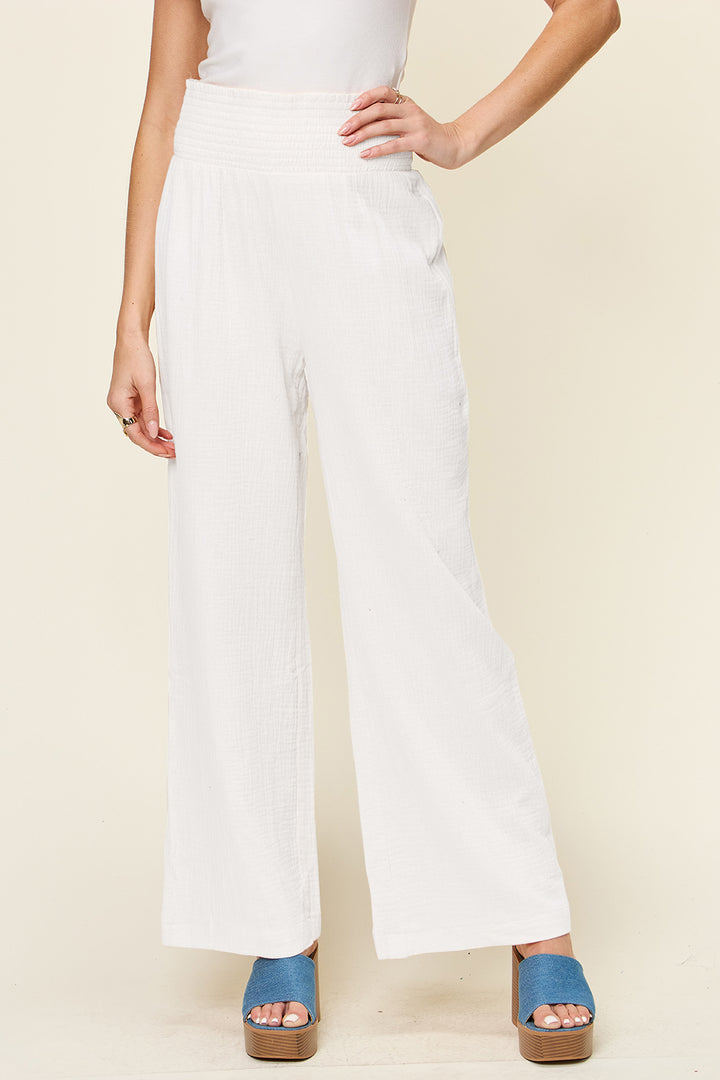 Double Take Texture Smocked Waist Wide Leg Pants