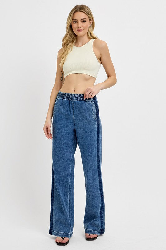 RISEN Elastic Waist Wide Leg Jeans