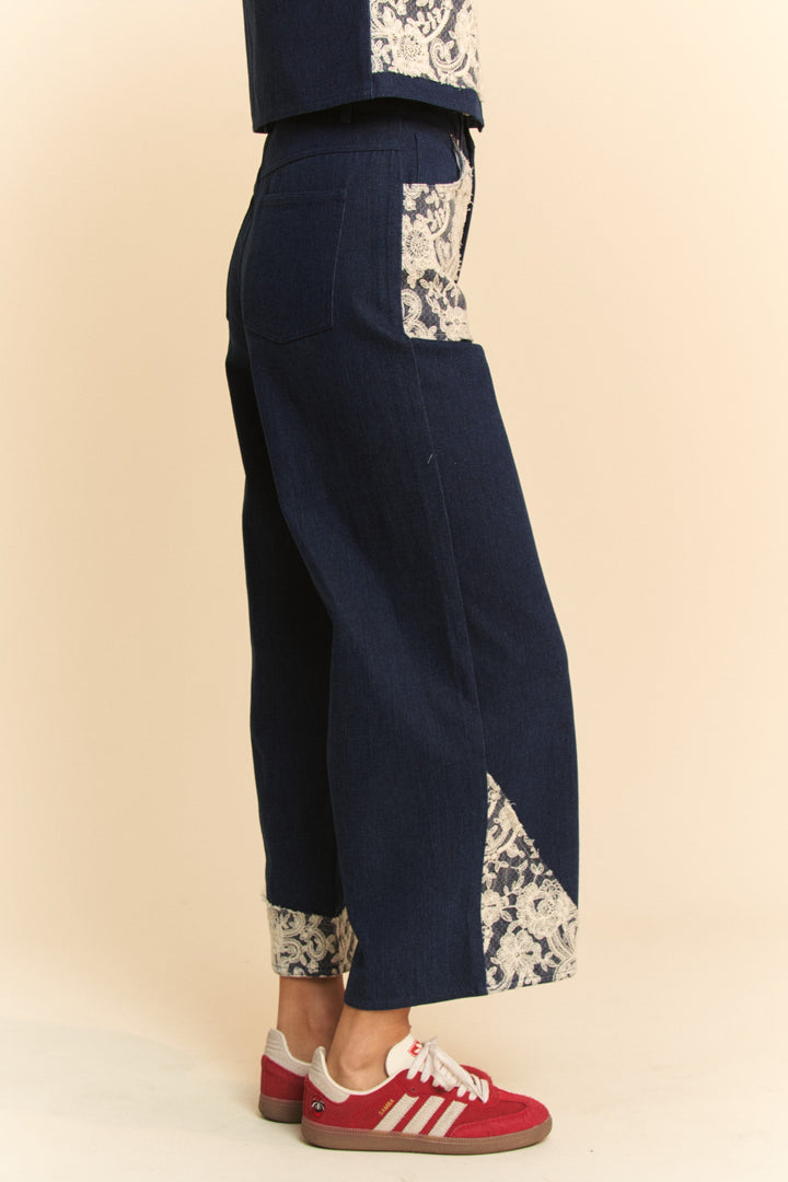 Davi & Dani Lace Applique Wide Leg Jeans