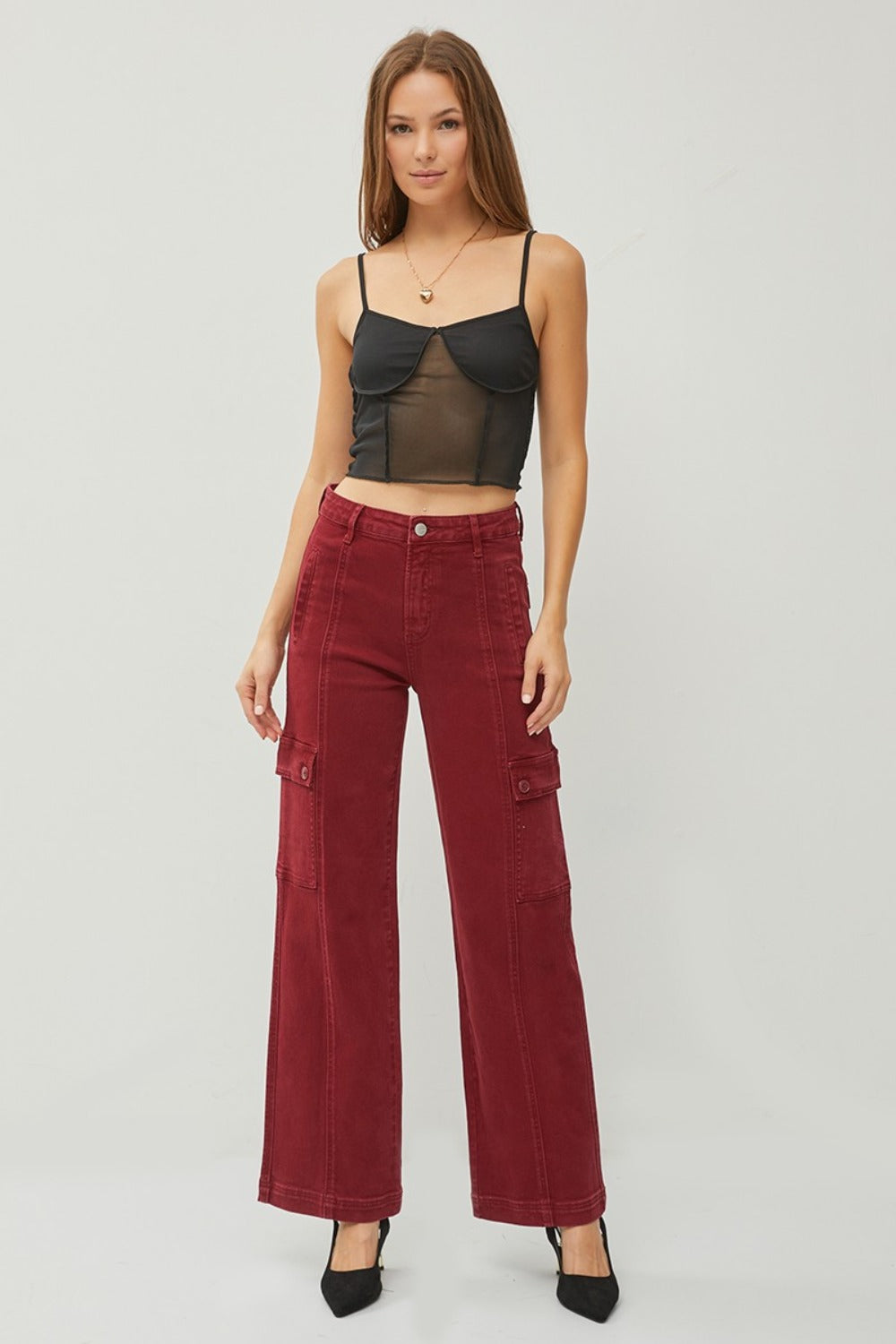 RISEN High Rise Wide Leg Cargo Jeans