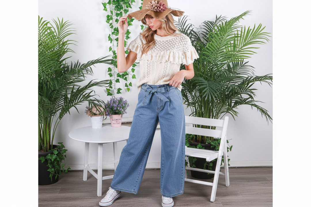 Vine & Love Eyelet Lace Trim Crochet Top