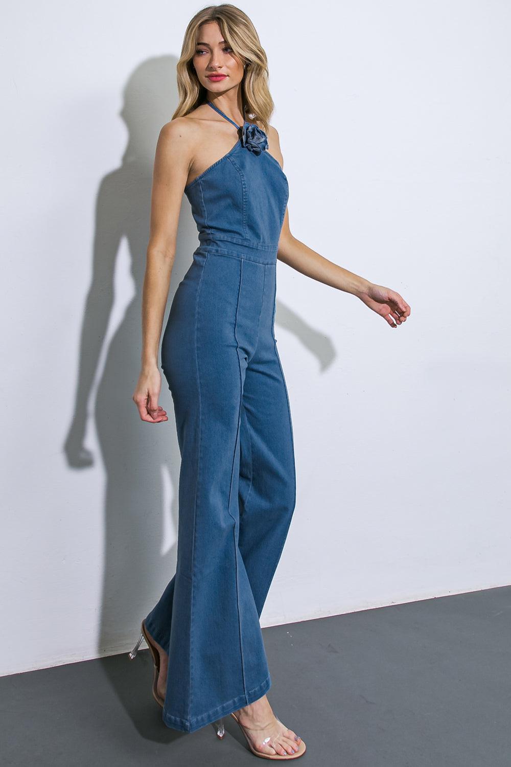 FLYING TOMATO CALL ME LOVELY DENIM JUMPSUIT