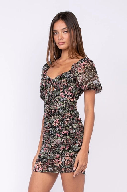 Sky to Moon Floral Ruched Dress - Boho Soho