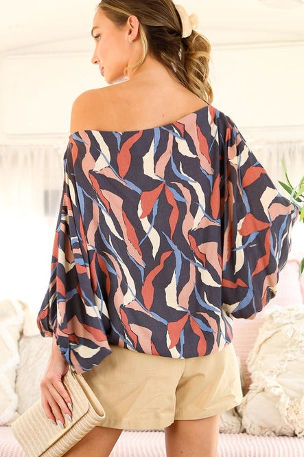 Carly Boat Neck 3/4 Dolman Printed Top