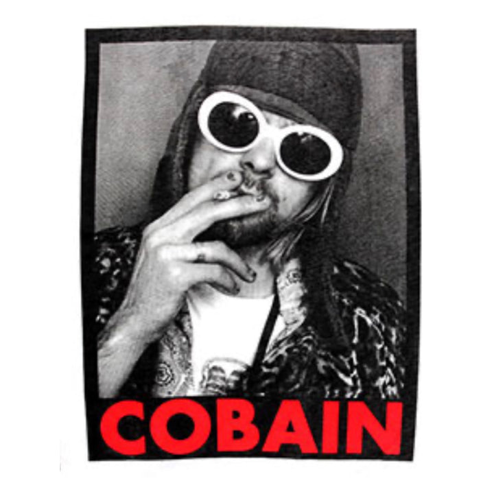 Kurt Cobain Graphic T-Shirt, showcasing the iconic photo with Kurt and his sunglasses.