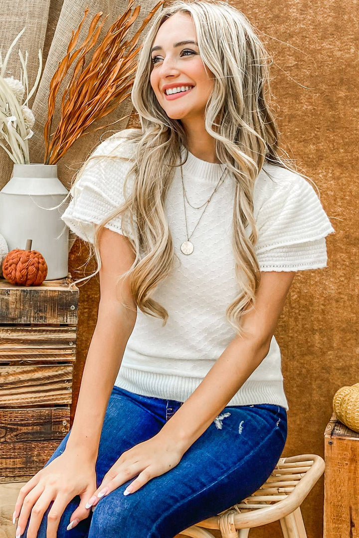 Double Layered Sleeve Textured Sweater Top