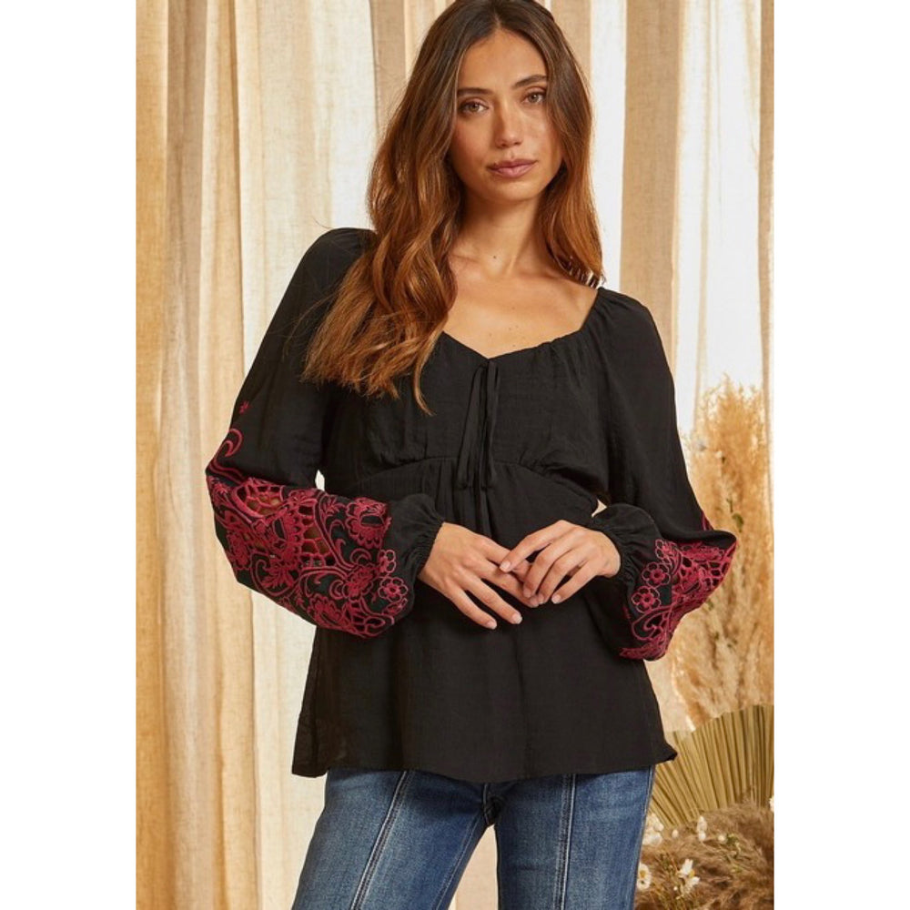 Savanna Jane Embroidered Cut Out Detail Top - Boho Soho