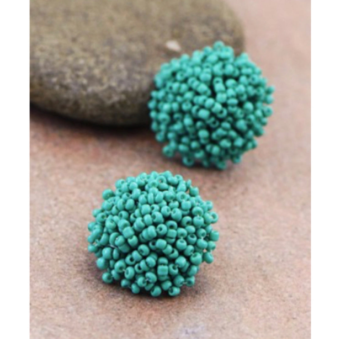 Turquoise Beaded Stud Earrings - Boho Soho