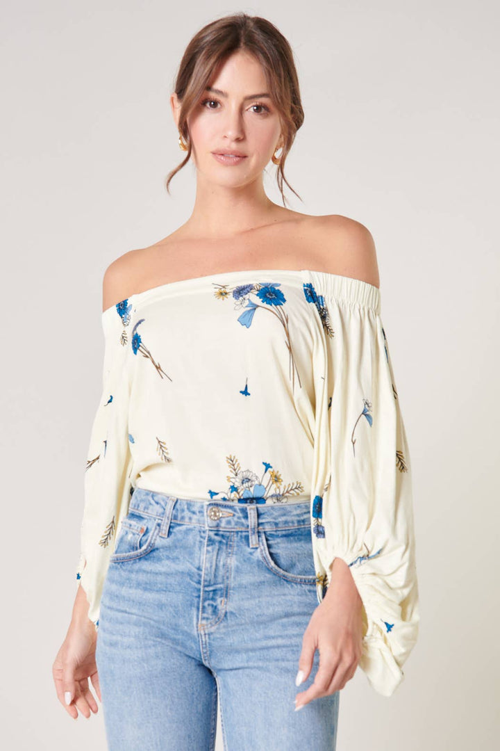 Sugarlips Fall for You Floral Off the Shoulder Balloon Sleeve Top